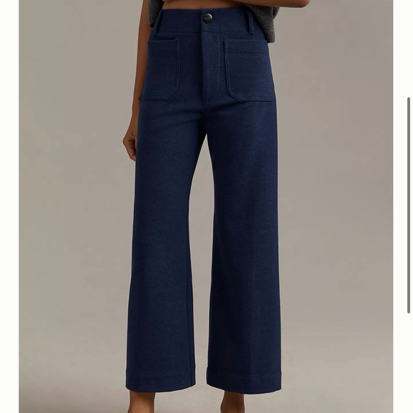 Maeve Anthropologie Colette Brushed Knit Crop Wide-Leg Pants Navy - Picture 2 of 9